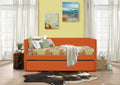 Orange Fabric Upholstered 1Pc Day Bed With Pull Out Trundle Trim Wood Frame Furniture Twin Box Spring Not Required Orange Bedroom Wood