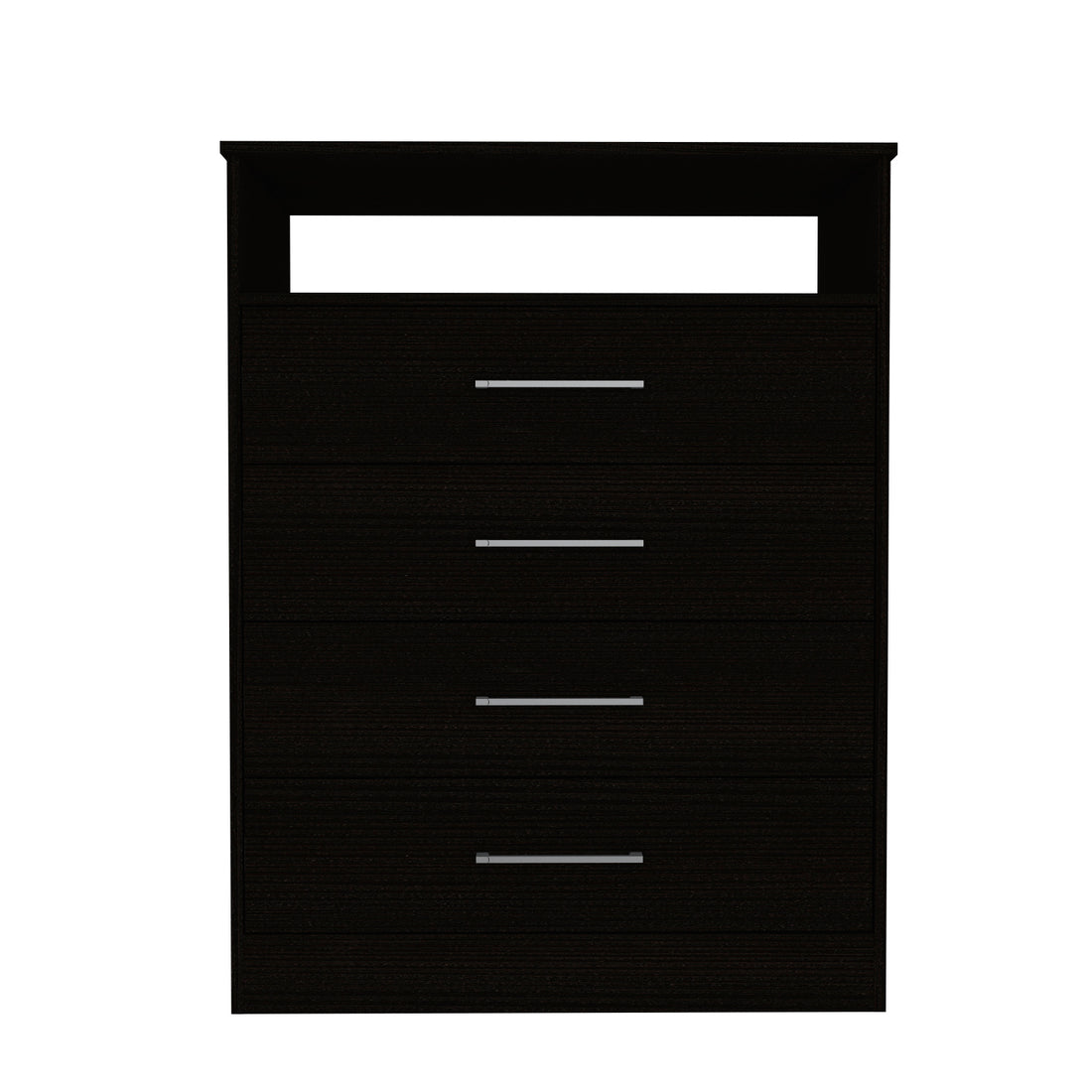 Continental Dresser, Superior Top, Four Drawers, One Shelf Black Black Drawer 4 Drawers Bedroom Modern Particle Board Particle Board