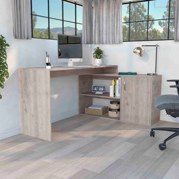 Axis Modern L Shaped Computer Desk With Open & Closed Storage Light Gray Gray Computer Desk Office Modern Freestanding Rectangular Open Storage Desk Rectangular Particle Board Particle Board