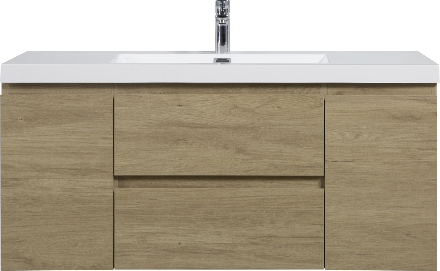 48'' Wall Hung Bathroom Vanity In Natural Oak With White Top 24Vangela 48 6066 Oak Mdf