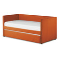 Orange Fabric Upholstered 1Pc Day Bed With Pull Out Trundle Trim Wood Frame Furniture Twin Box Spring Not Required Orange Bedroom Wood