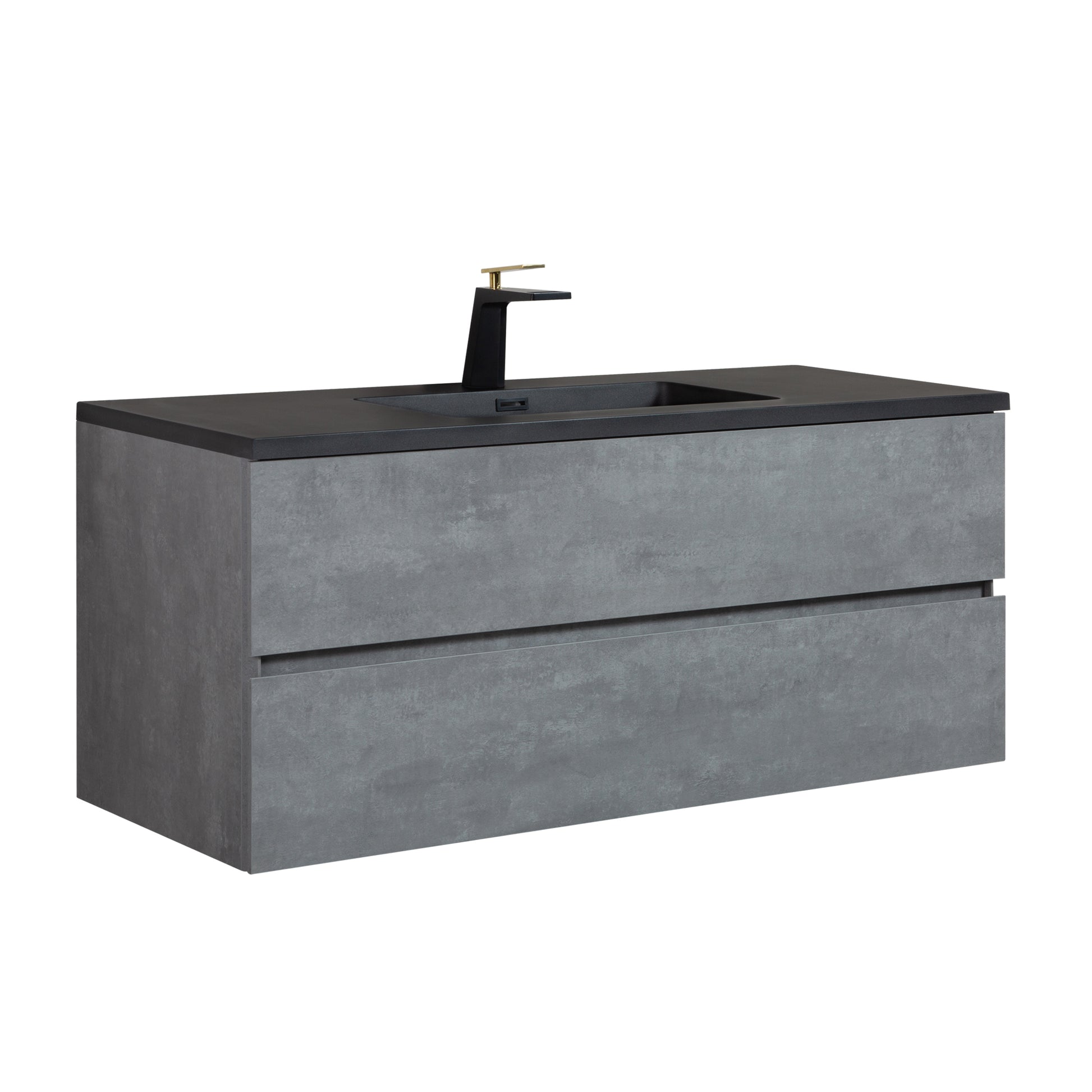 48'' Wall Hung Bathroom Vanity In Ash Gray With Black Top 24Vedi 48B 2 Grey Wall Mounted Plywood