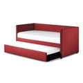 Red Fabric Upholstered 1Pc Day Bed With Pull Out Trundle Trim Wood Frame Furniture Twin Box Spring Not Required Red Wood Bedroom Polyester Wood