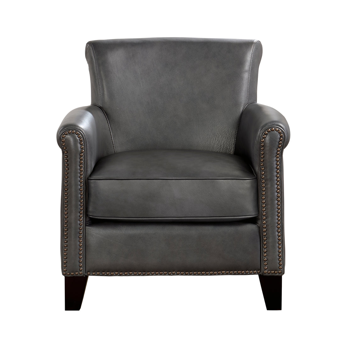 Classic Traditional Gray Accent Chair 1Pc Solid Wood Frame Top Grain Leather Trim Living Room Furniture Gray Primary Living Space Classic,Traditional,Transitional Solid Wood