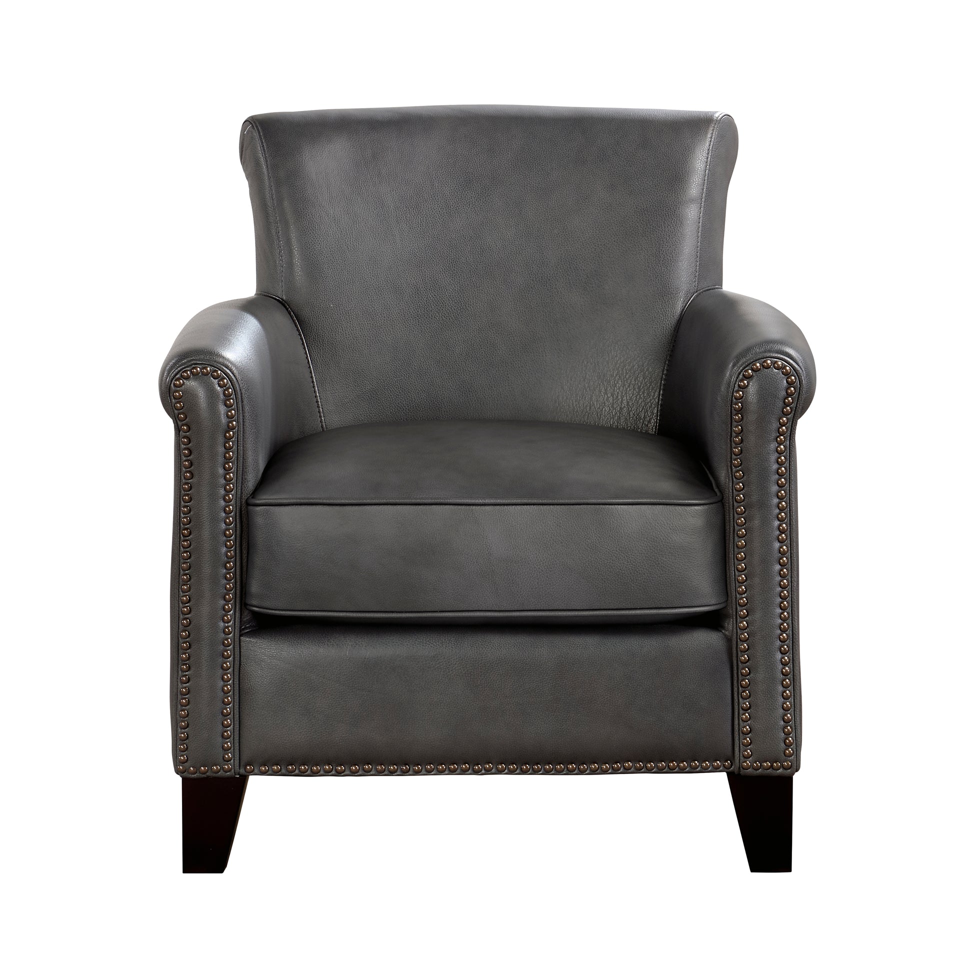 Classic Traditional Gray Accent Chair 1Pc Solid Wood Frame Top Grain Leather Trim Living Room Furniture Gray Primary Living Space Classic,Traditional,Transitional Solid Wood