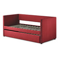 Red Fabric Upholstered 1Pc Day Bed With Pull Out Trundle Trim Wood Frame Furniture Twin Box Spring Not Required Red Wood Bedroom Polyester Wood