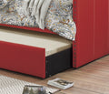 Red Fabric Upholstered 1Pc Day Bed With Pull Out Trundle Trim Wood Frame Furniture Twin Box Spring Not Required Red Wood Bedroom Polyester Wood