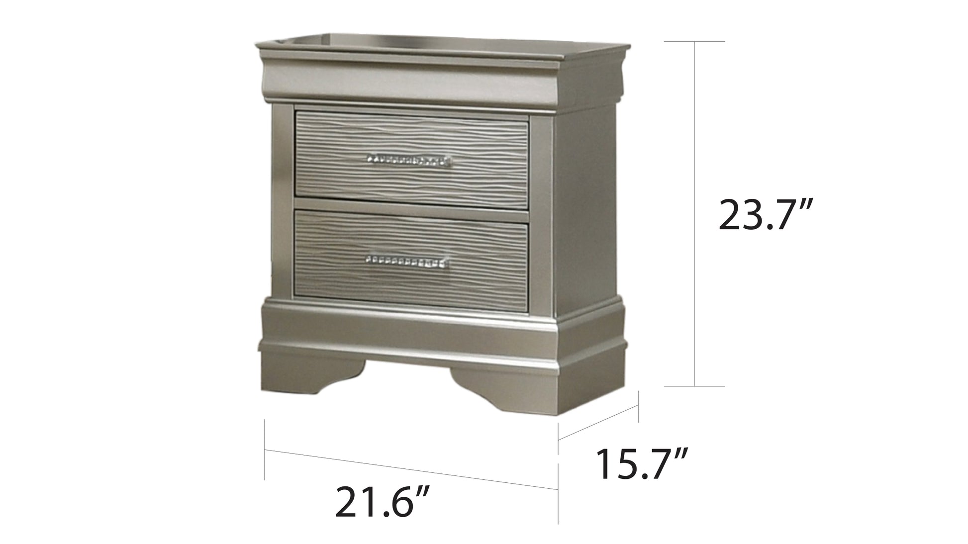 Brooklyn Modern Style 2 Drawer Nightstand Made With Wood In Silver Silver 2 Drawers Bedroom Bedside Cabinet Modern Acacia Drawers Silver Solid Wood Mdf Wood