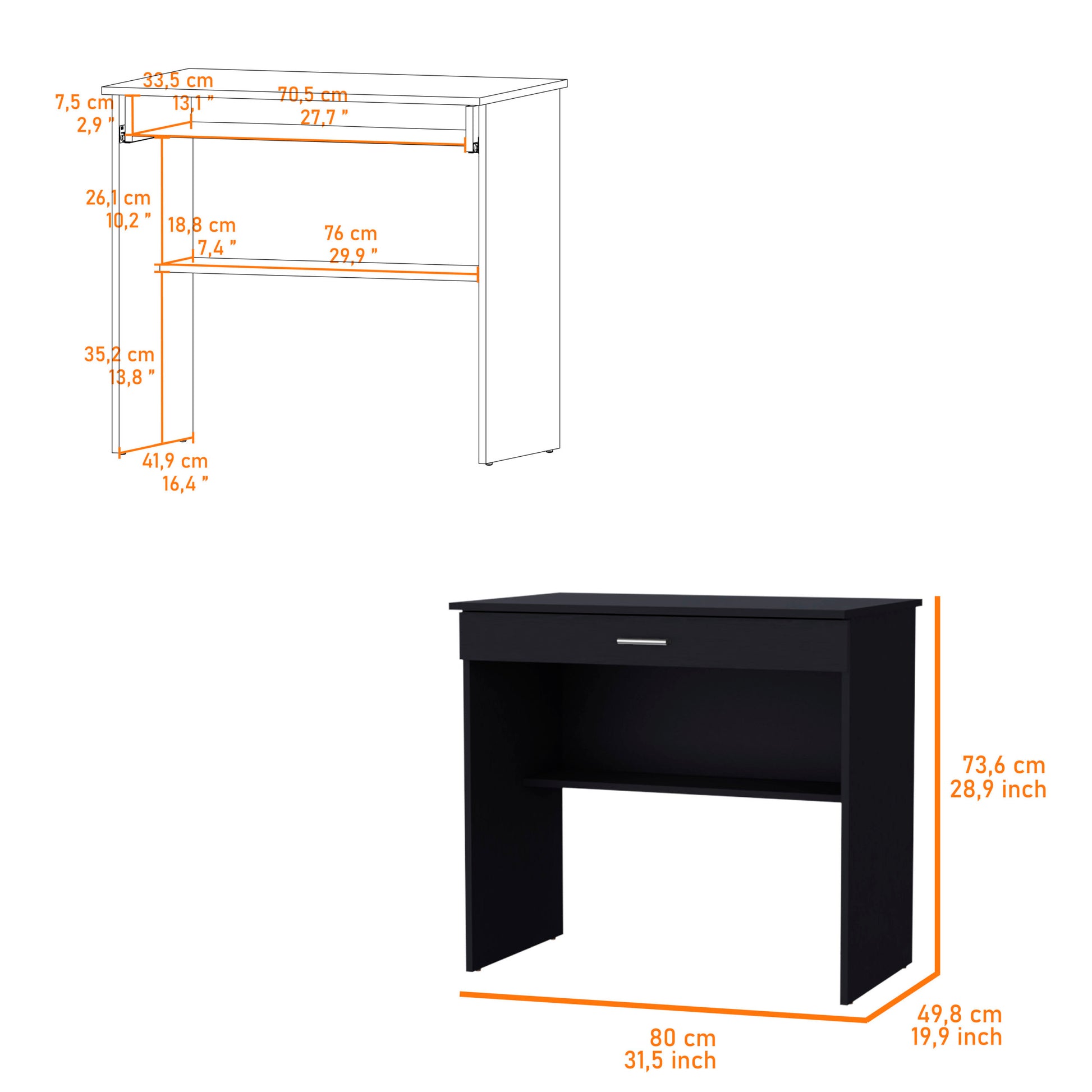 Kaylor Storage Desk, Modern Design With Drawer And Shelf Black Office Freestanding Pine Drawers Computer Tables Particle Board Engineered Wood