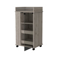 Lusk Bar Cart With 2 Bottle Holder Shelf, Glass Door And Casters Light Gray Particle Board Engineered Wood