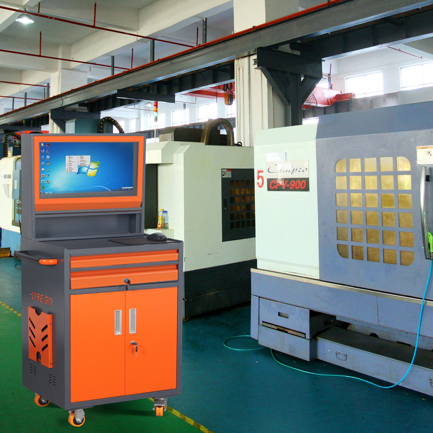 Industrial Pc Cabinet Metal Computer Cabinet Industrial Mobile Security Lcd Computer Cabinet Enclosure, Gray Orange, Suitable For Up To 27 Inch Monitors Gray Abs Steel Q235