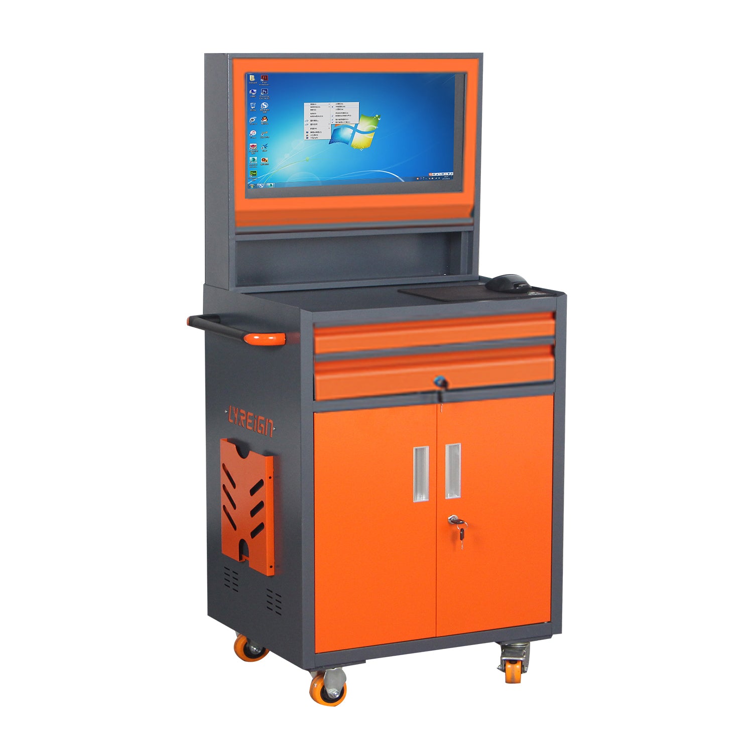 Industrial Pc Cabinet Metal Computer Cabinet Industrial Mobile Security Lcd Computer Cabinet Enclosure, Gray Orange, Suitable For Up To 27 Inch Monitors Gray Abs Steel Q235