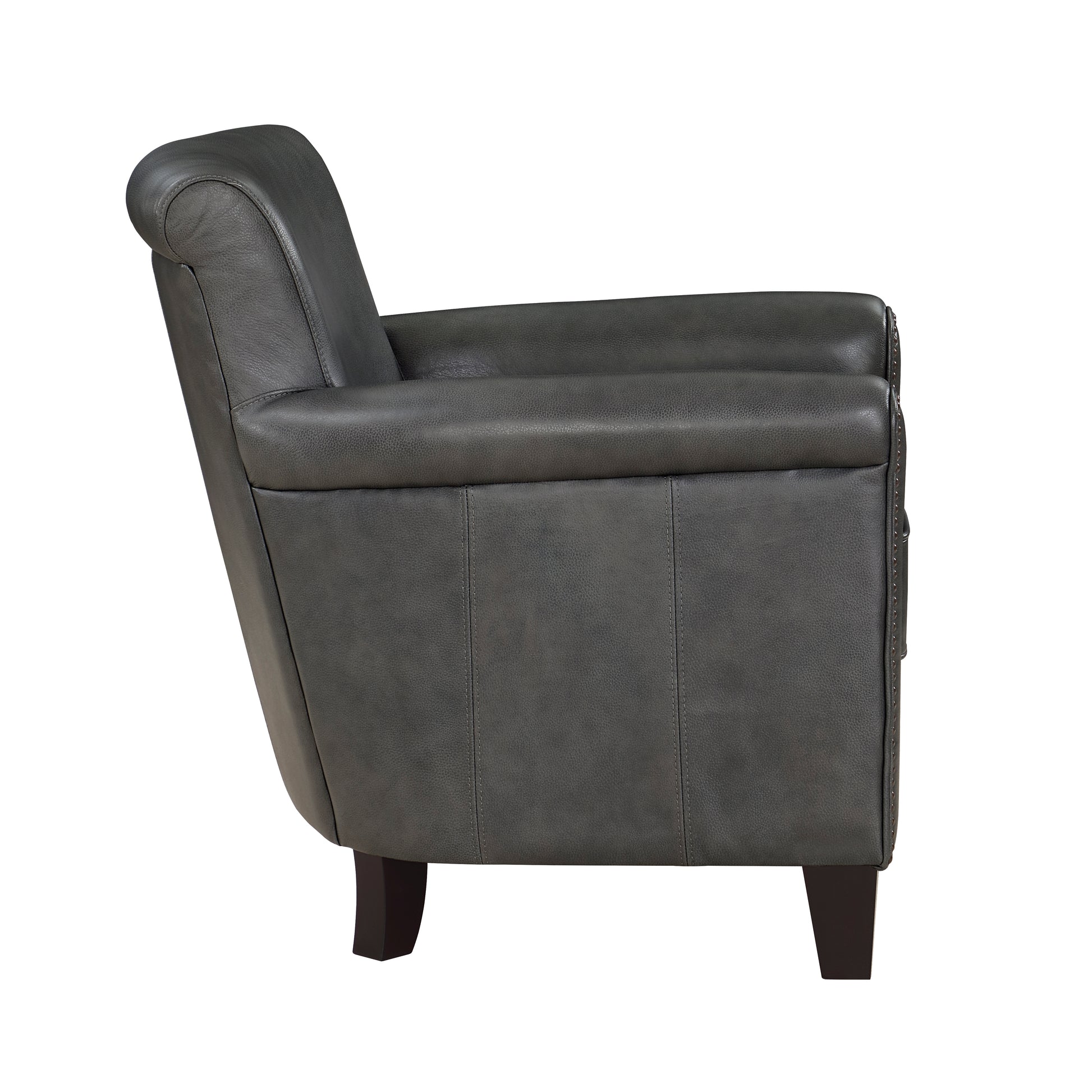 Classic Traditional Gray Accent Chair 1Pc Solid Wood Frame Top Grain Leather Trim Living Room Furniture Gray Primary Living Space Classic,Traditional,Transitional Solid Wood