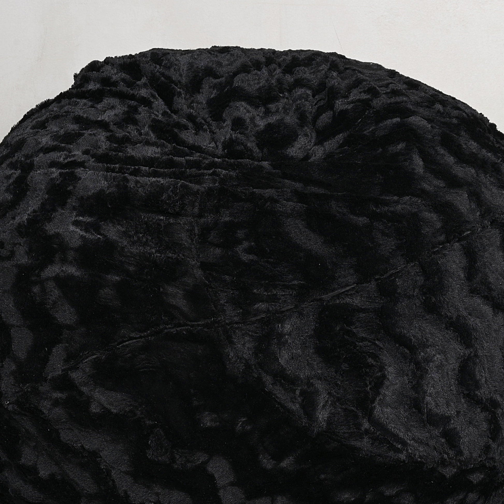 Faux Fur Bean Bag Chair, Black 5Ft Cozy And Stretchable Fabric Lounger For Children And Adults With Easy Clean Cover, Comfortable Faux Fur Seating For Bedrooms, Filled With Shredded And Memory Foam. Black Faux Fur