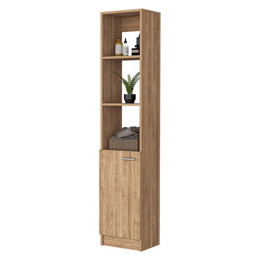 Kansas Linen Cabinet, Three Shelves, One Cabinet Beige 1 60 In & Above Bathroom Freestanding Modern 10 15 Inches Particle Board Engineered Wood