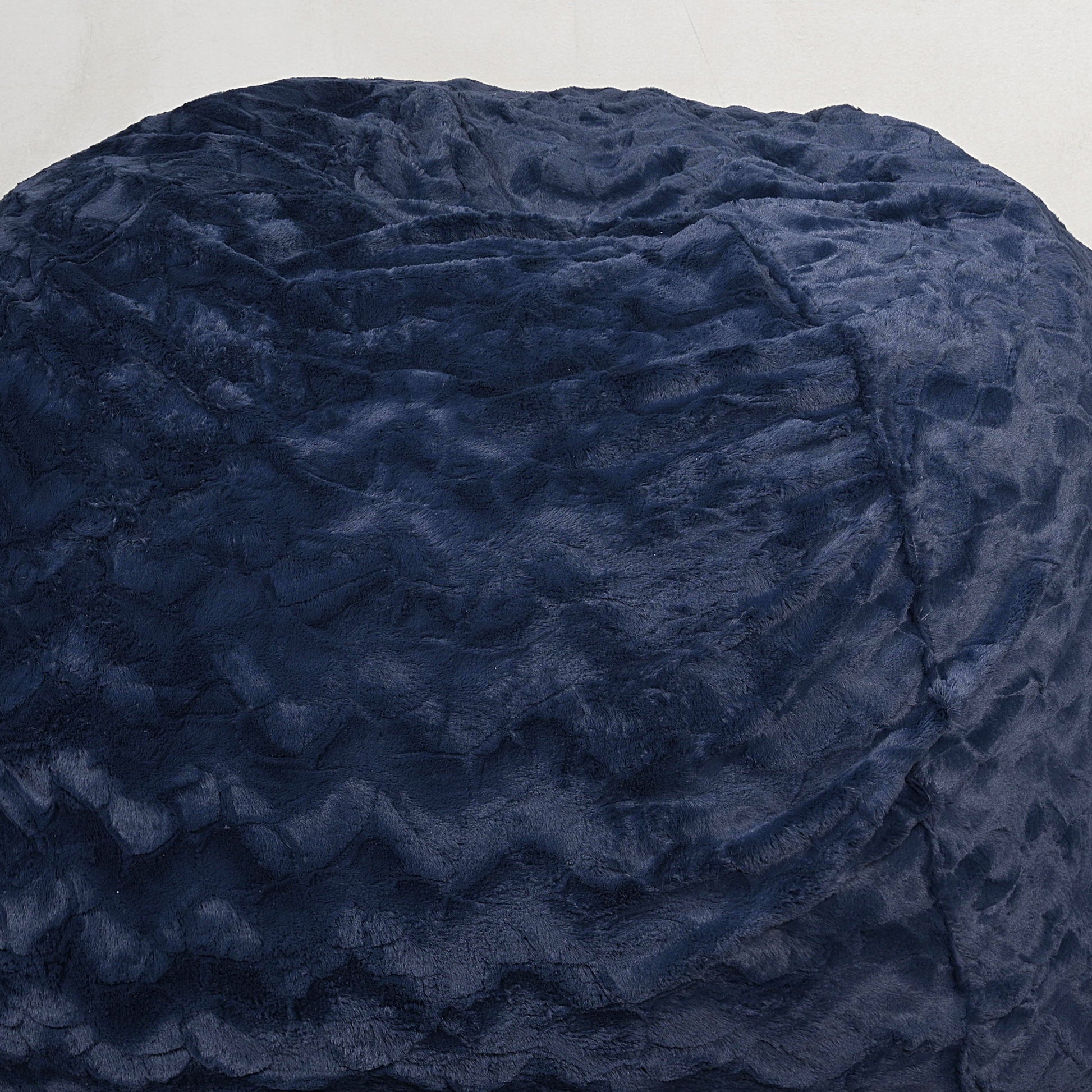 Faux Fur Bean Bag Chair, Navy 4Ft Cozy And Stretchable Fabric Lounger For Children And Adults With Easy Clean Cover, Comfortable Faux Fur Seating For Bedrooms, Filled With Shredded And Memory Foam. Navy Faux Fur