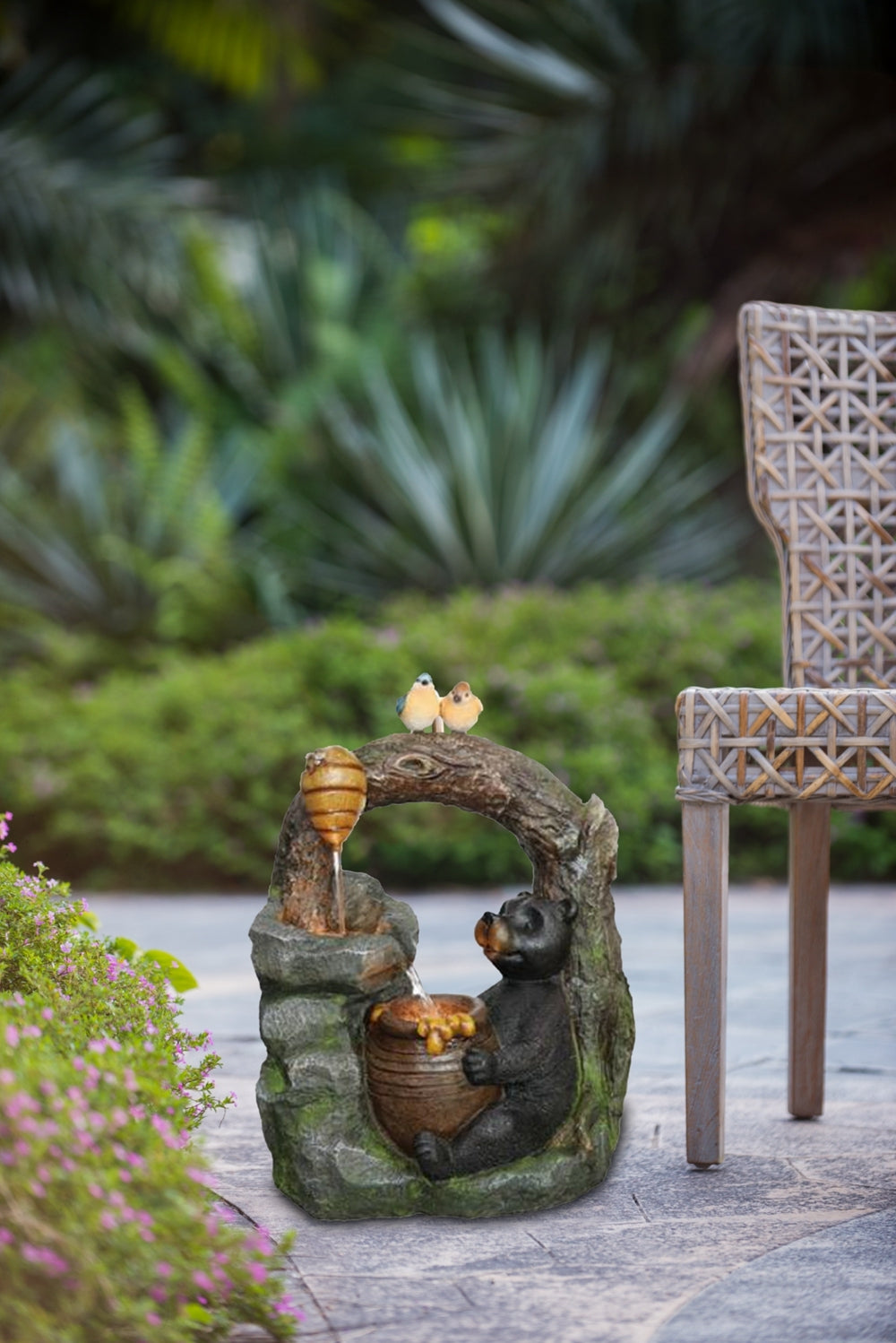 18.5X11.8X22.6" Decorative Two Tiered Water Fountain With Woodland Animal Design, Outdoor Fountain With Light And Pump Multi Garden & Outdoor American Traditional,Classic,Farmhouse,Pastoral,Traditional Polyresin