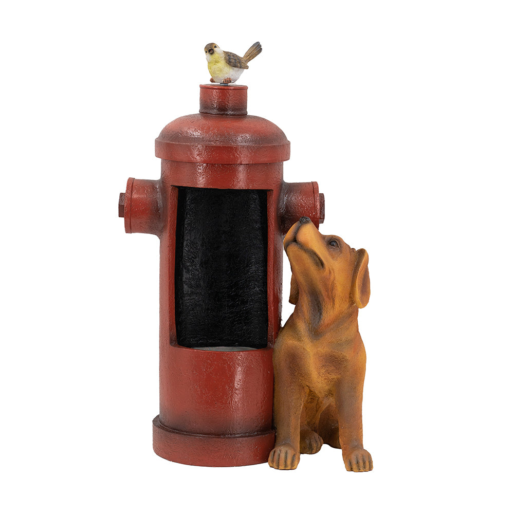 16.2X11X26.8" Red Fire Hydrant Water Fountain With Dog And Bird Accents, Outdoor Fountian With Light And Pump Multi Garden & Outdoor American Design,American Traditional,Classic,Farmhouse,Traditional Polyresin