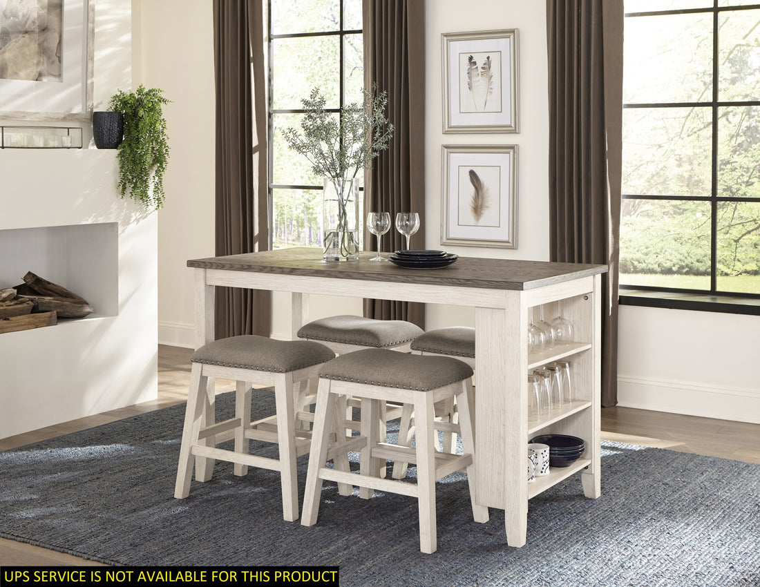 Antique White Finish 5Pc Counter Height Set Multifunctional Counter Height Table With 4 Stools Brown Fabric Upholstered Trim Dining Room Furniture Wood Antique White Seats 4 Wood Dining Room 60 Inches Rectangular Wood