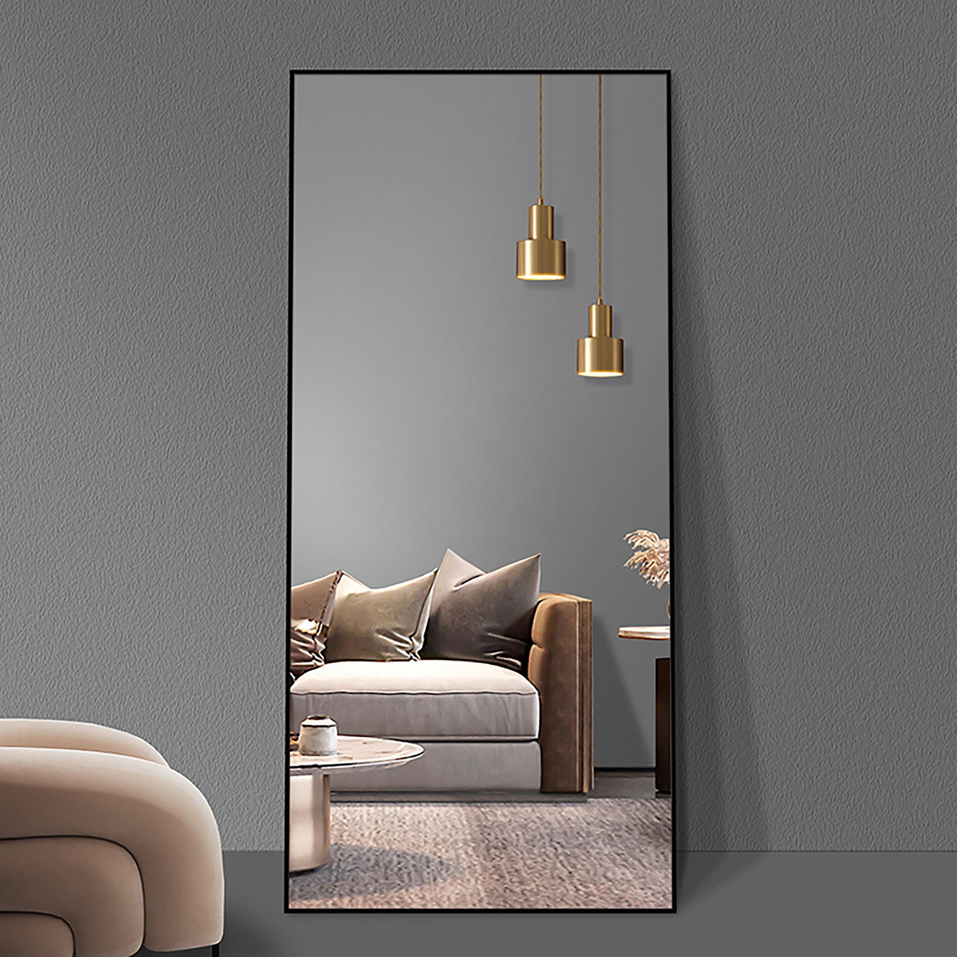 65*24 Inch Floor Mirror Full Length Mirror Ultra Thin Aluminum Alloy Frame Modern Style Standing Hanging Mirror Wall Mounted Mirror Black Modern Glass Metal