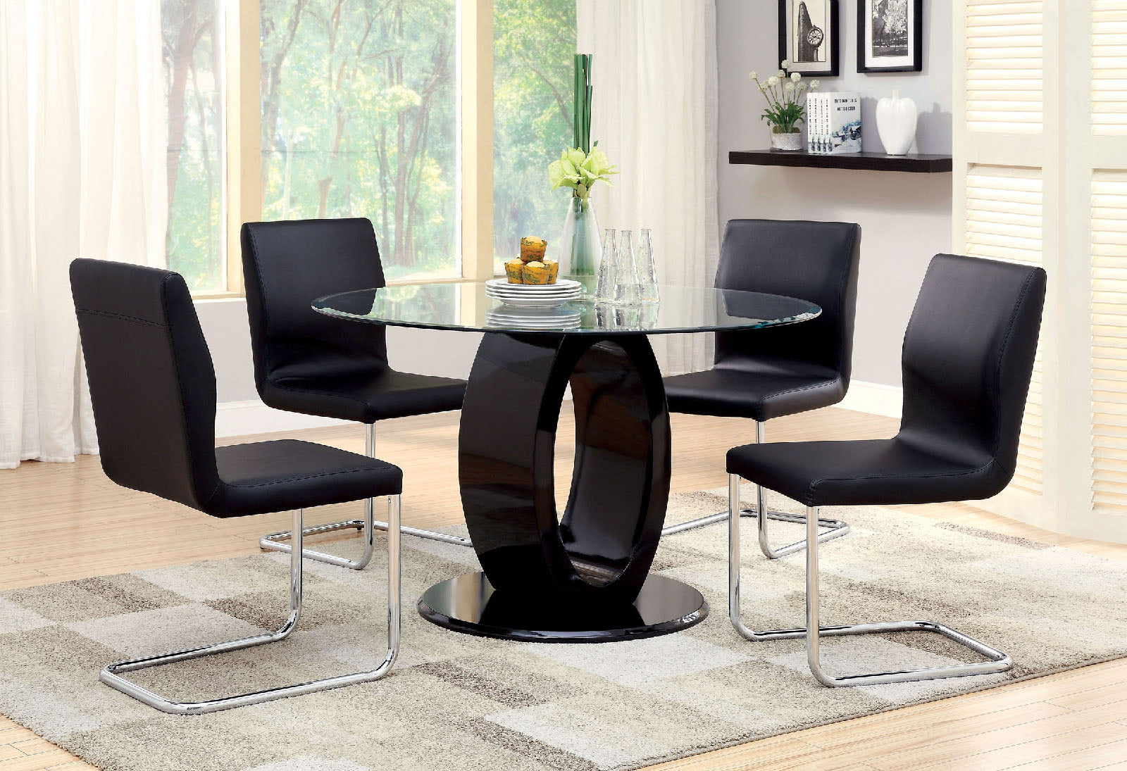 Modern Elegance Black Color2Pcs Dining Chairs Chrome Metal Legs Dining Room Side Chairs Black Dining Room Contemporary,Modern Side Chair Solid Back Set Of 2 Chrome