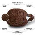Faux Fur Bean Bag Chair, Brown 5Ft Cozy And Stretchable Fabric Lounger For Children And Adults With Easy Clean Cover, Comfortable Faux Fur Seating For Bedrooms, Filled With Shredded And Memory Foam. Brown Faux Fur
