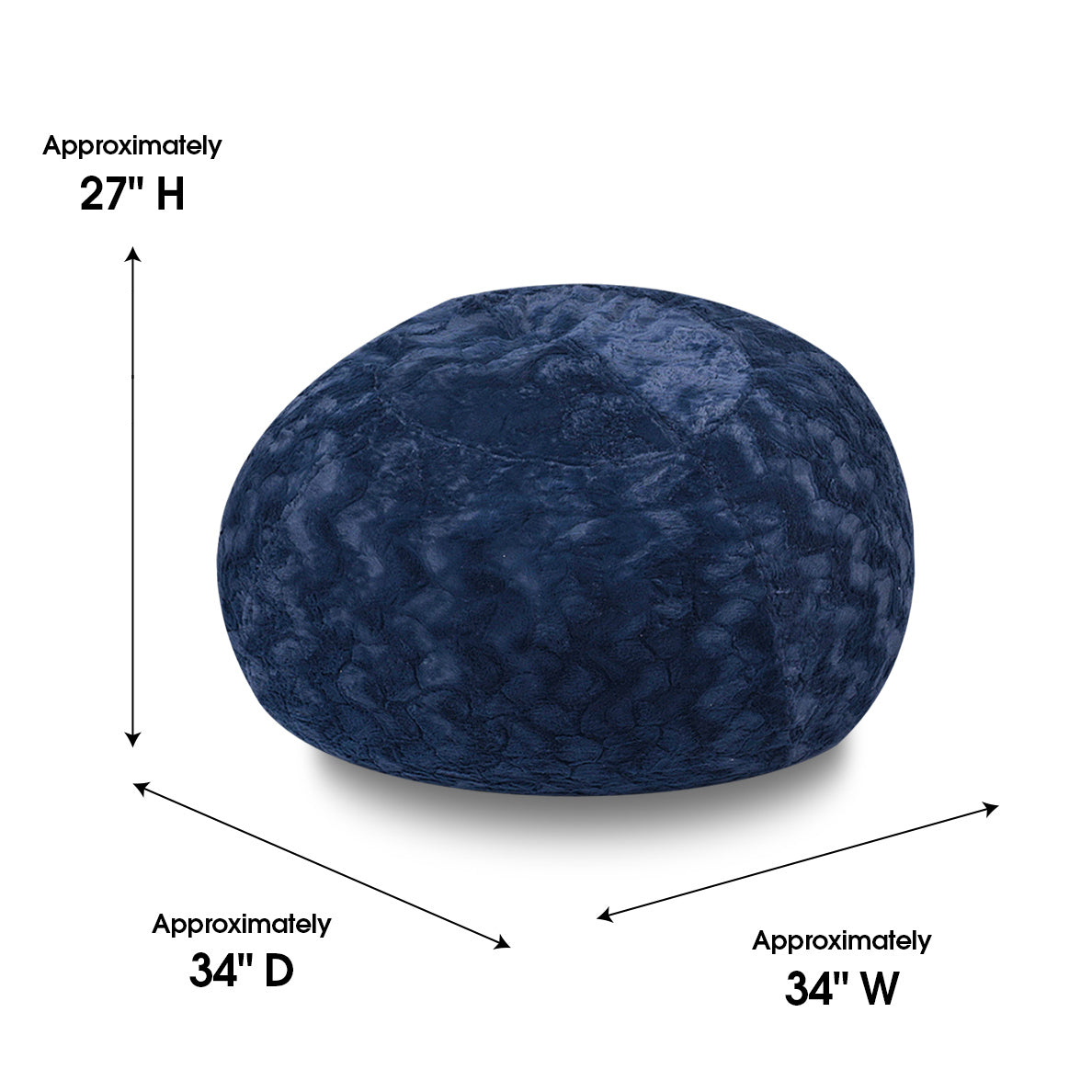 Faux Fur Bean Bag Chair, Navy 3Ft Cozy And Stretchable Fabric Lounger For Children And Adults With Easy Clean Cover, Comfortable Faux Fur Seating For Bedrooms, Filled With Shredded And Memory Foam. Navy Faux Fur