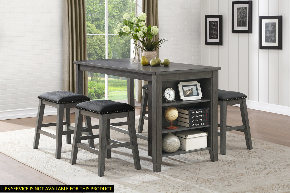 Gray Finish 5Pc Counter Height Set Multifunctional Counter Height Table With 4 Stools Black Faux Leather Upholstery Trim Dining Room Furniture Wood Gray Seats 4 Wood Dining Room 60 Inches Rectangular Wood