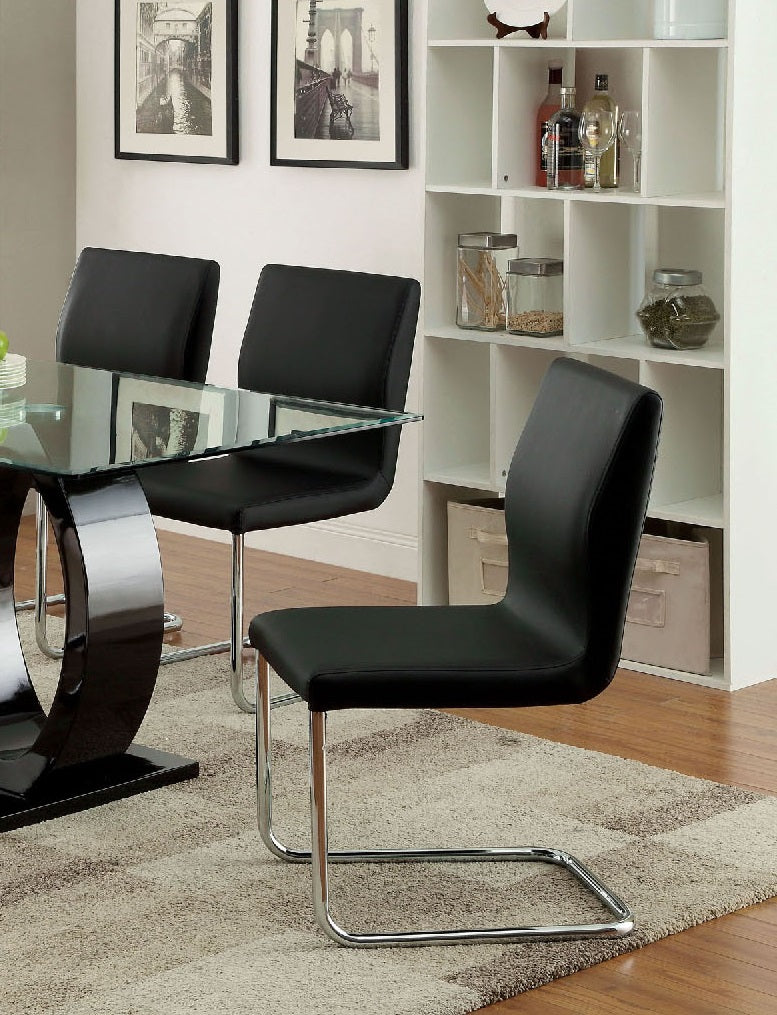 Modern Elegance Black Color2Pcs Dining Chairs Chrome Metal Legs Dining Room Side Chairs Black Dining Room Contemporary,Modern Side Chair Solid Back Set Of 2 Chrome