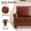 79'' Traditional Faux Leather Sofa, 3 Seater Couch With Trim And Rolled Arms, Classic Couches For Living Room, Bedroom, Apartment, Easy Assembly, Reddish Brown Light Brown Wood Primary Living Space Heavy Duty Acacia 3 Seat Brown Tan Faux Leather Soft