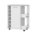 Newport Bar Cart With Casters, 6 Built In Rack And 2 Open Shelves Mobile Carts 5 Or More Shelves White White Primary Living Space Open Storage Space Modern Pine Particle Board Engineered Wood