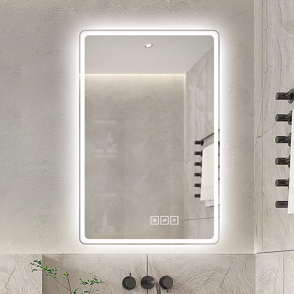 48*32 Inch Bathroom Mirror With Led Lightsanti Fog Lighted Vanity Mirrors For Wall Mounted, 3 Colors And 5 Level Dimmable, Horizontal Vertical Clear Modern Glass