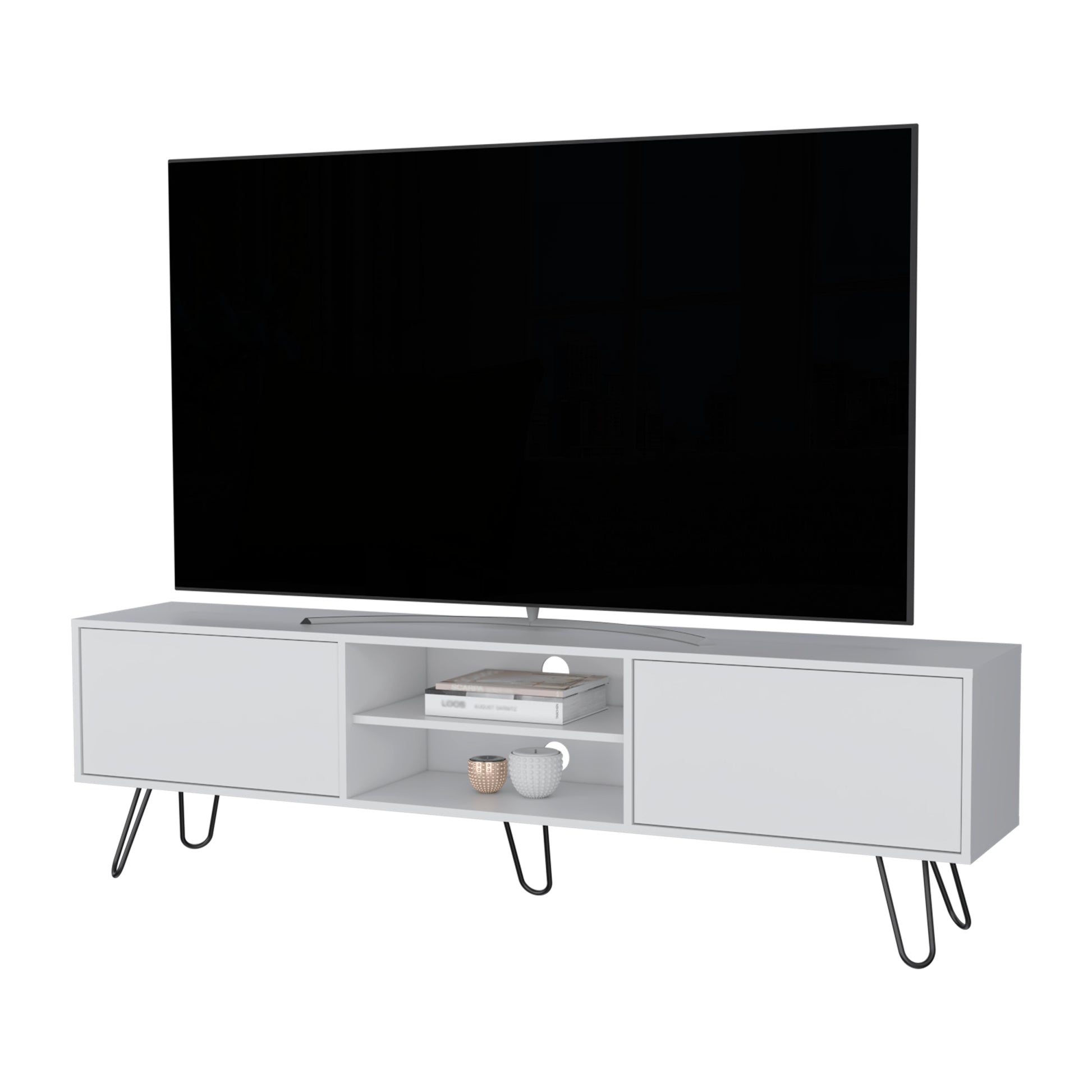 Selby Tv Rack, Hairpin Leg Design With Spacious Storage White White Primary Living Space 40 49 Inches 40 49 Inches American Design,Modern Pine 50 Inches Particle Board Engineered Wood