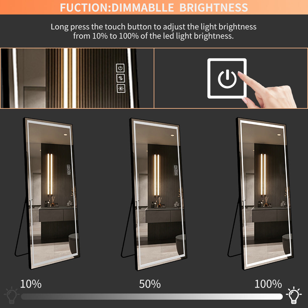 Led Mirror Full Length Mirror With Lights Wide Standing Tall Full Size Mirror For Bedroom Giant Full Body Mirror Large Floor Mirror With Lights Stand Up Dressing Big Lighted Mirror Black Luxury,Modern Glass Aluminium