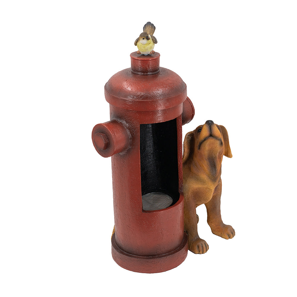 16.2X11X26.8" Red Fire Hydrant Water Fountain With Dog And Bird Accents, Outdoor Fountian With Light And Pump Multi Garden & Outdoor American Design,American Traditional,Classic,Farmhouse,Traditional Polyresin