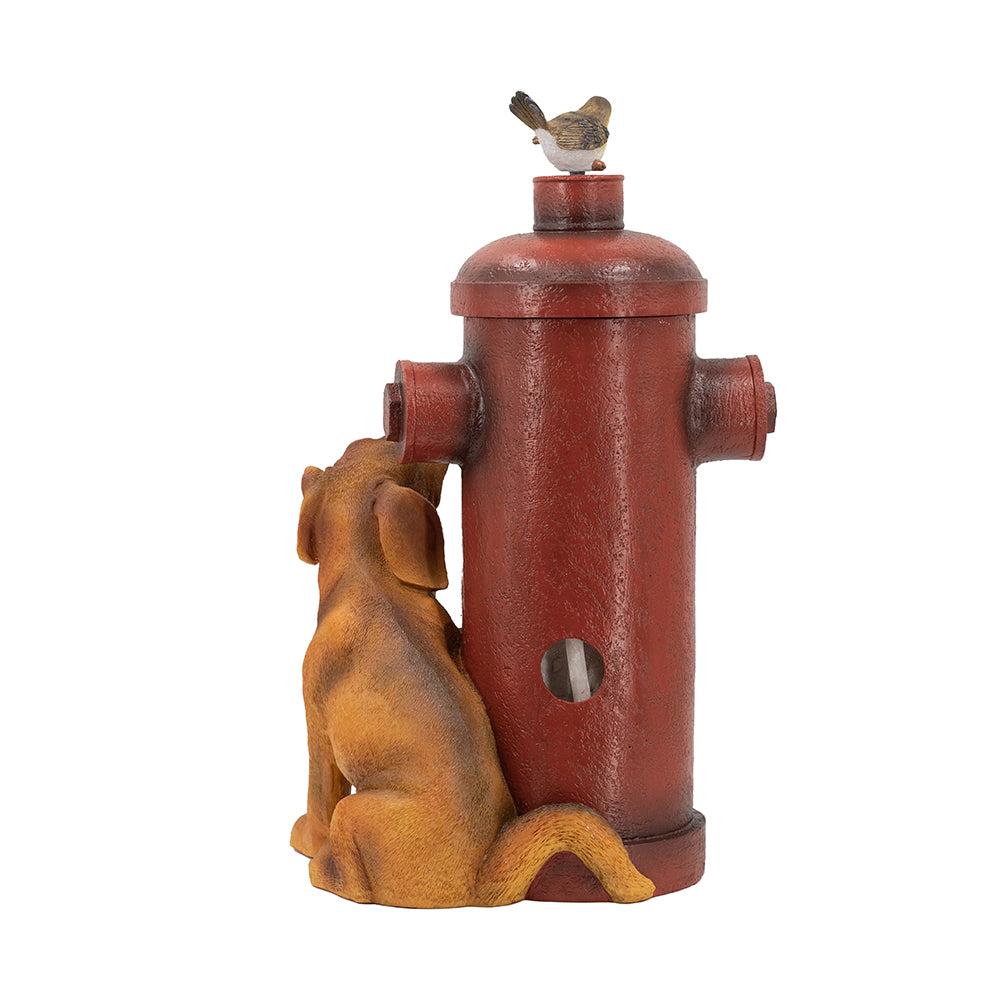 16.2X11X26.8" Red Fire Hydrant Water Fountain With Dog And Bird Accents, Outdoor Fountian With Light And Pump Multi Garden & Outdoor American Design,American Traditional,Classic,Farmhouse,Traditional Polyresin