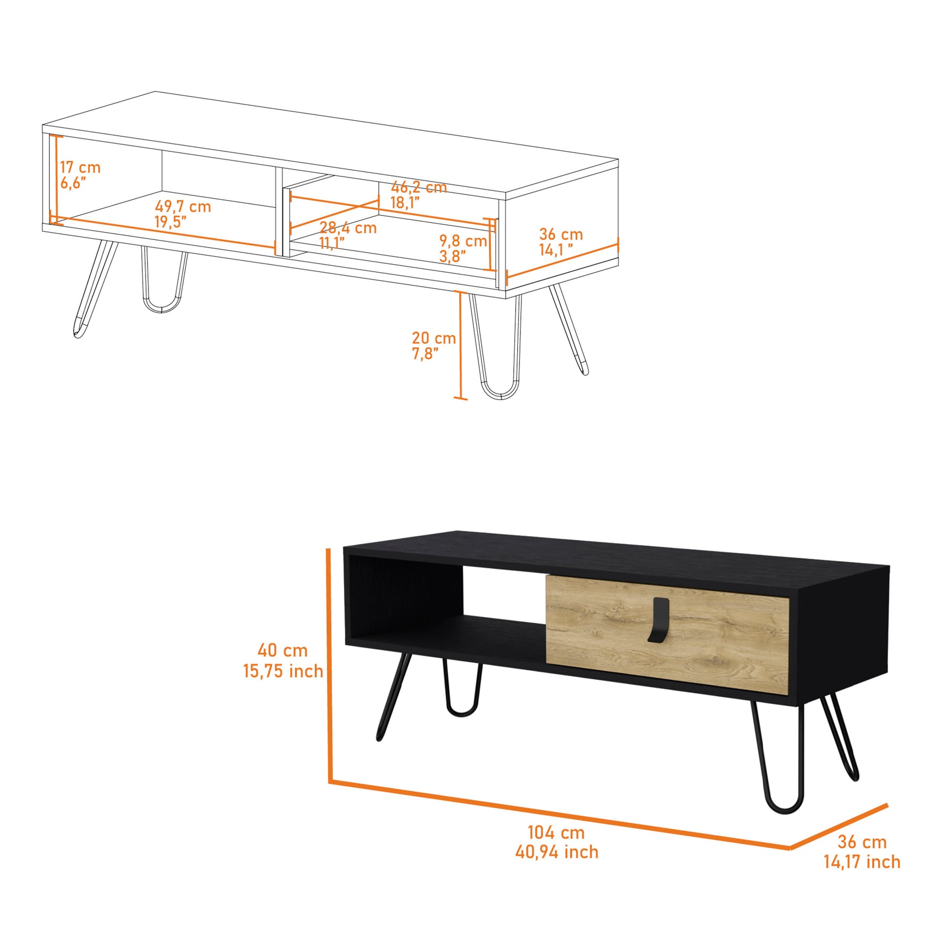 Kimball Coffee Table With Drawer And Hairpin Legs Multicolor Lockable Drawer Or Cabinet Primary Living Space Freestanding Pine Rectangular Coffee & End Tables Rectangular Particle Board Engineered Wood