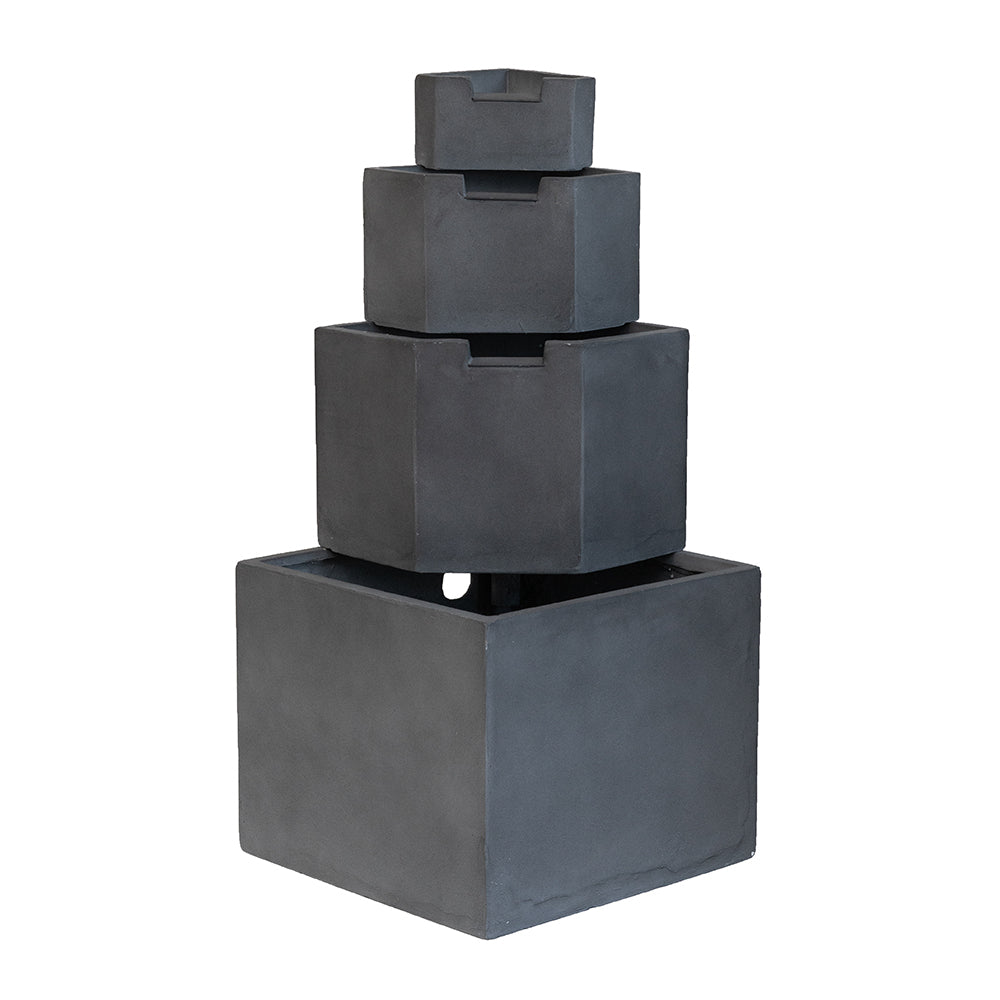 19.7X19.7X41.7" Gray Cement 4 Tier Block Water Fountain Outdoor Gray Garden & Outdoor Contemporary,Industrial,Minimalist,Modern Cement