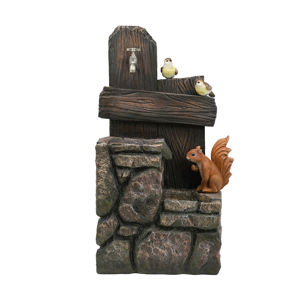 15X14.1X26.4" Decorative Two Tiered Water Fountain With Woodland Animal Design, Outdoor Fountain With Light And Pump Multi Garden & Outdoor American Traditional,Classic,Farmhouse,Pastoral,Traditional Polyresin