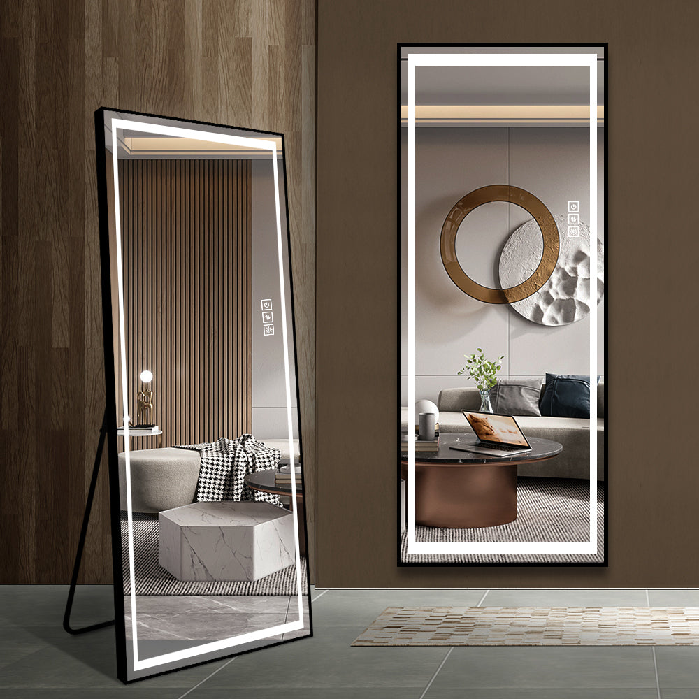 Led Mirror Full Length Mirror With Lights Wide Standing Tall Full Size Mirror For Bedroom Giant Full Body Mirror Large Floor Mirror With Lights Stand Up Dressing Big Lighted Mirror Black Luxury,Modern Glass Aluminium