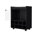 Minneapolis Bar Cart With Integrated 8 Bottle Rack, Glass Encased Cabinet And Aluminum Bar Top Black Primary Living Space Modern Pine Particle Board Engineered Wood