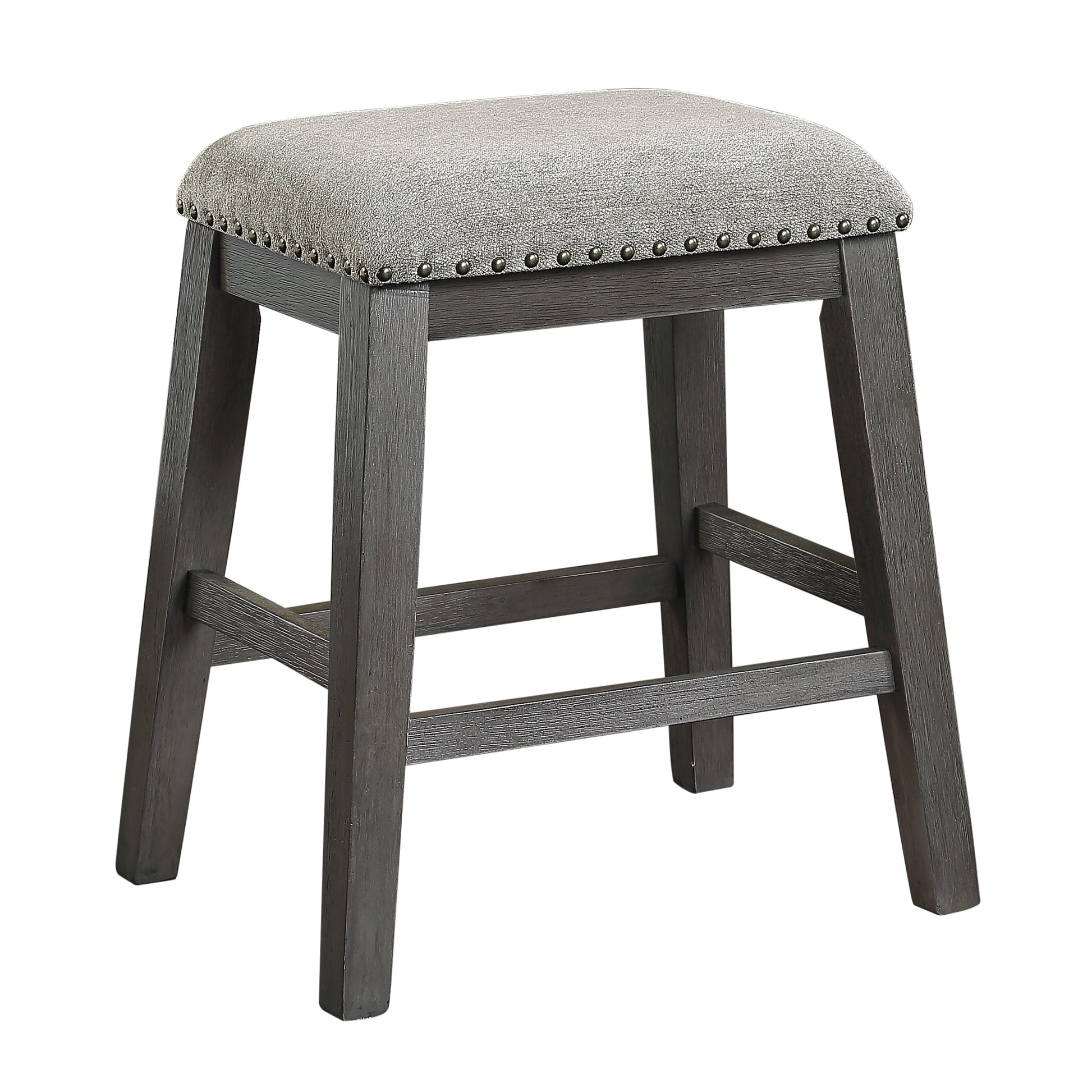 Wire Brushed Gray Finish Set Of 2 Counter Height Barstool Gray Chenille Upholstery Seat Trim Casual Dining Furniture Gray Dining Room Wood