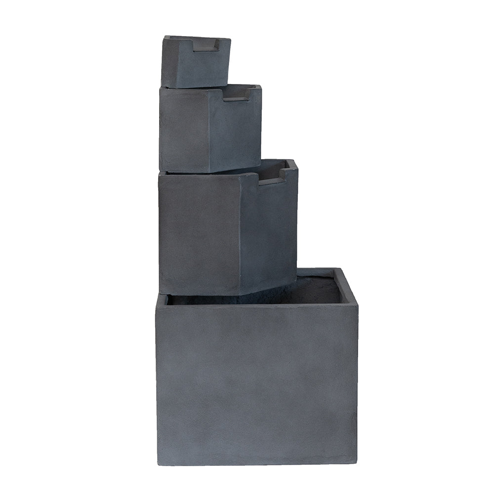 19.7X19.7X41.7" Gray Cement 4 Tier Block Water Fountain Outdoor Gray Garden & Outdoor Contemporary,Industrial,Minimalist,Modern Cement