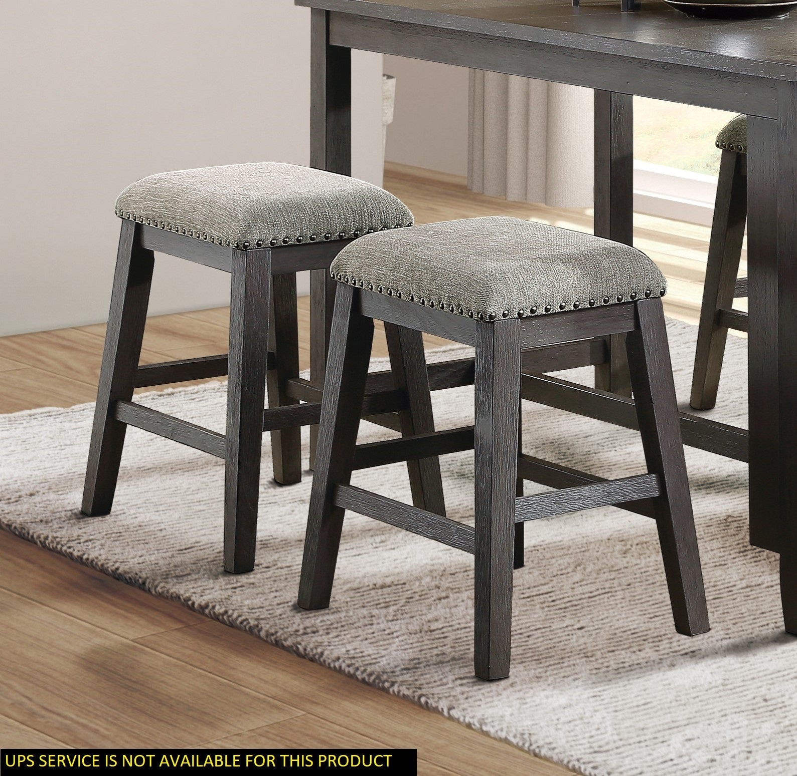 Wire Brushed Gray Finish Set Of 2 Counter Height Barstool Gray Chenille Upholstery Seat Trim Casual Dining Furniture Gray Dining Room Wood