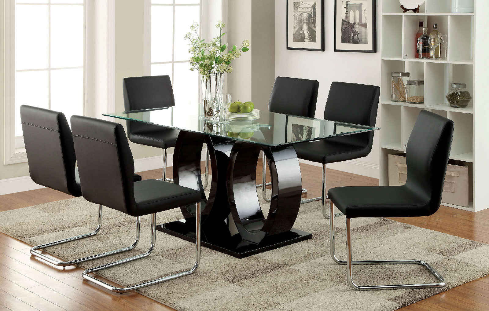 Modern Elegance Black Color2Pcs Dining Chairs Chrome Metal Legs Dining Room Side Chairs Black Dining Room Contemporary,Modern Side Chair Solid Back Set Of 2 Chrome