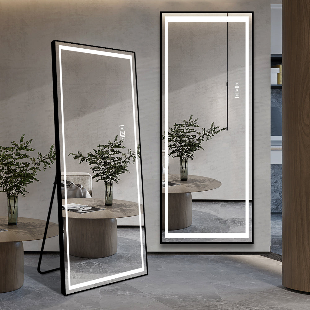 Led Mirror Full Length Mirror With Lights Wide Standing Tall Full Size Mirror For Bedroom Giant Full Body Mirror Large Floor Mirror With Lights Stand Up Dressing Big Lighted Mirror Black Luxury,Modern Glass Aluminium