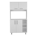 95 Pantry Kit, Four Legs, Double Door Cabinet, Three Shelves White Freestanding White Kitchen Open Storage Space Modern Particle Board Particle Board