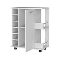 Newport Bar Cart With Casters, 6 Built In Rack And 2 Open Shelves Mobile Carts 5 Or More Shelves White White Primary Living Space Open Storage Space Modern Pine Particle Board Engineered Wood