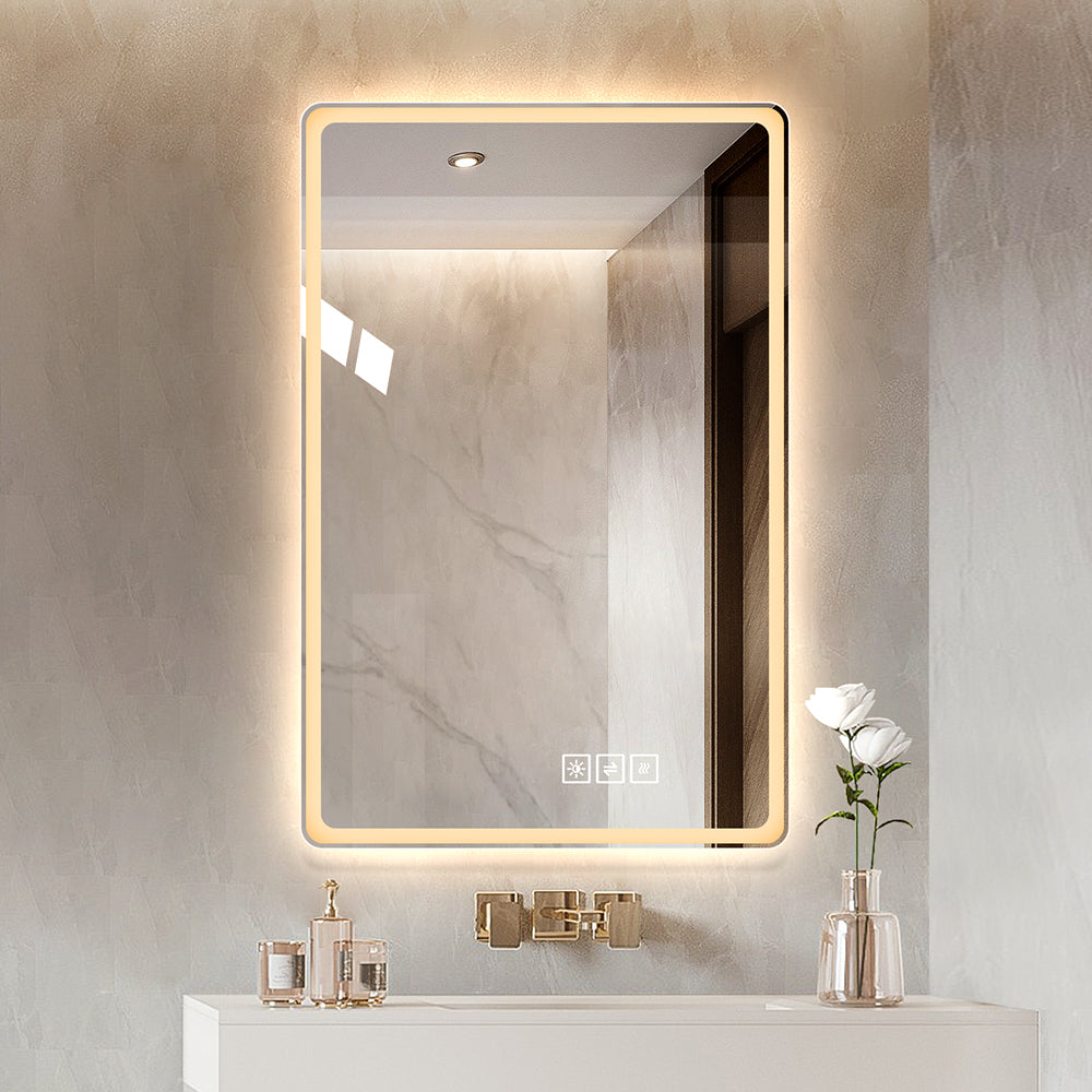 40*24 Inch Led Bathroom Mirror Vanity Mirrors With Front Lights Wall Mounted Anti Fog Frameless Make Up Mirror With Light 5 Mm Copper Free Silver Mirror Horizontal Or Vertical Clear Modern Glass