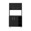 95 Pantry Kit, Four Legs, Double Door Cabinet, Three Shelves Black Freestanding Black Kitchen Shelves Included Modern Particle Board Particle Board